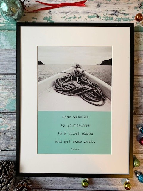 Quiet Place Framed A4 Print Aqua